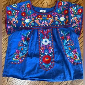 YZXDORWJ Top Womens M Piercing Blue Floral Embroidered Mexican Peasant Boho